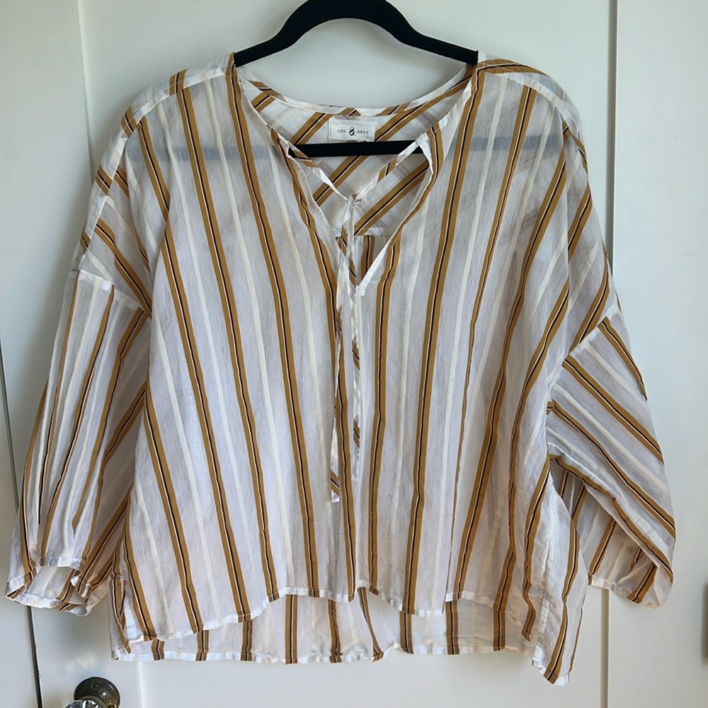 🕶️LOU & GREY Cotton Stripe Popover Blouse Lightweight Summer Loose Fit L - Picture 2 of 7
